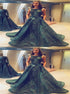 Ball Gown Scoop Tulle Hunter Green Sequins Prom Dresses LBQ1827